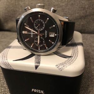 Fossil men's watch, black leather strap